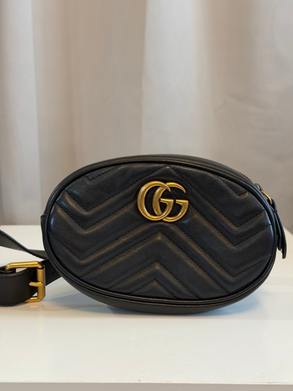 Gucci GG Marmont Belt Bag Matelasse Black Leather Gold hardware